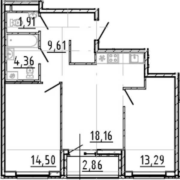 2-комнатная квартира 61.83 м², 17/19 эт., ЖК «Город Первых»